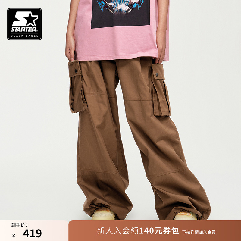 STARTER工装裤棉新款松紧腰长裤美式复古百搭宽松男女休闲裤子