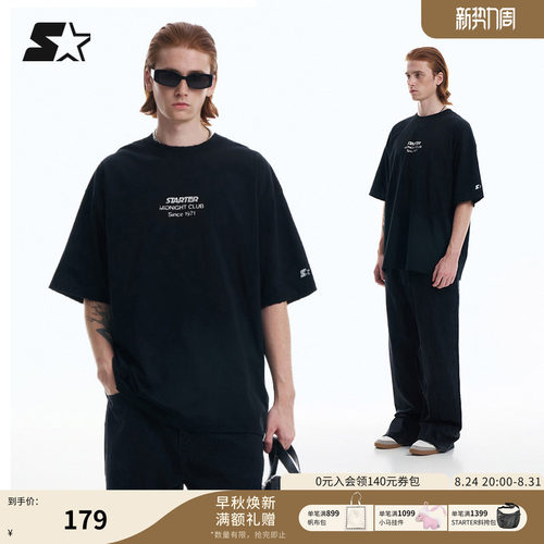 STARTER短袖T恤夏季新款男生女生美式纯棉百搭做旧宽松休闲上衣
