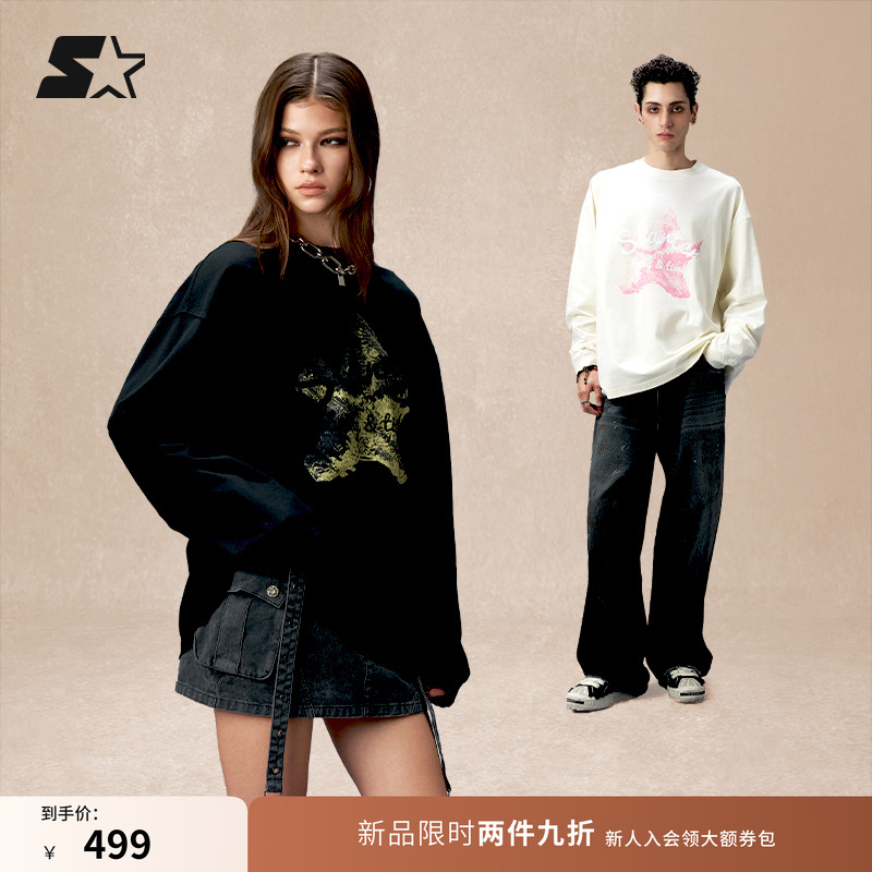 STARTER长袖T恤2025秋季新款男女款纯棉休闲海星印花宽松上衣