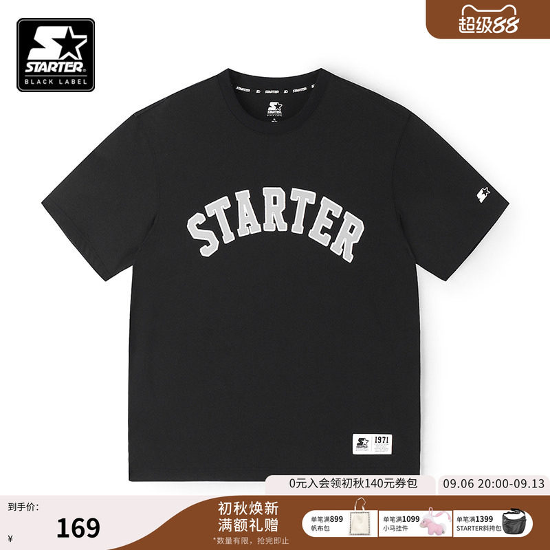 STARTER|T恤纯棉情侣同款黑色新款百搭宽松休闲字母印花短袖上衣图片