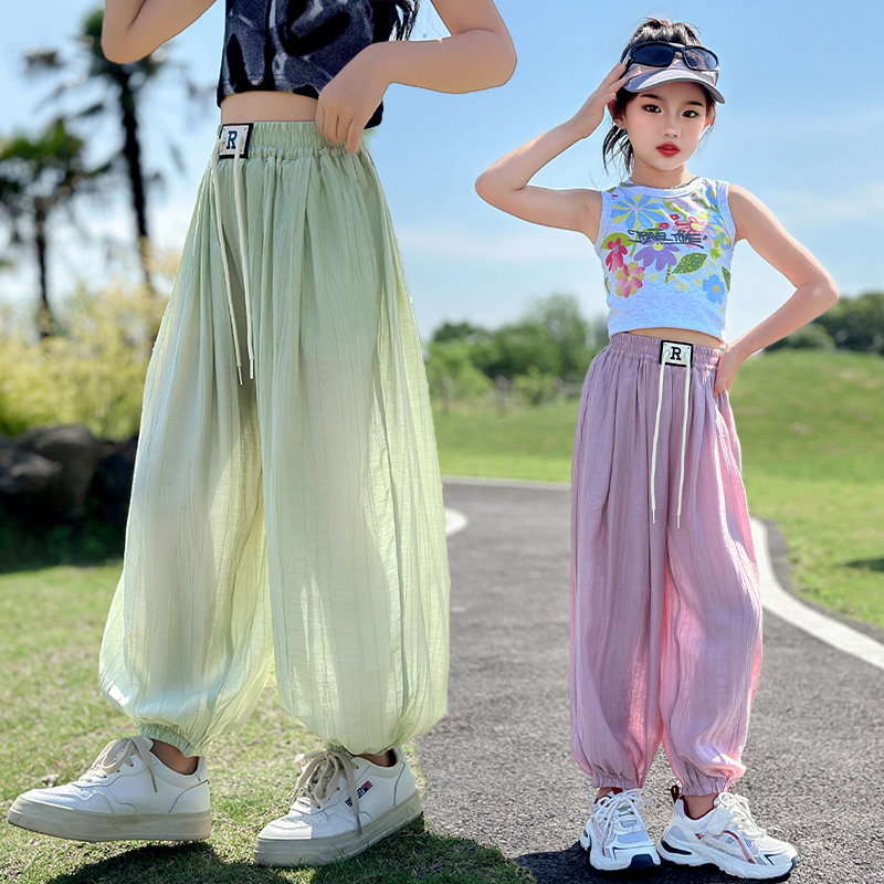 冰丝女童裤子夏装2025新款夏季薄款儿童防蚊裤女大童休闲运动长裤
