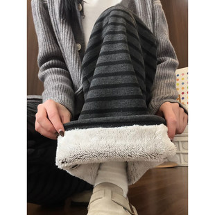 女童加绒条纹裤秋冬款儿童冬季大童一体羊羔绒阔腿裤12岁女孩裤子