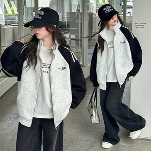 女童外套春秋冬款2025新款儿童秋装棒球服大童装秋季女孩加绒卫衣