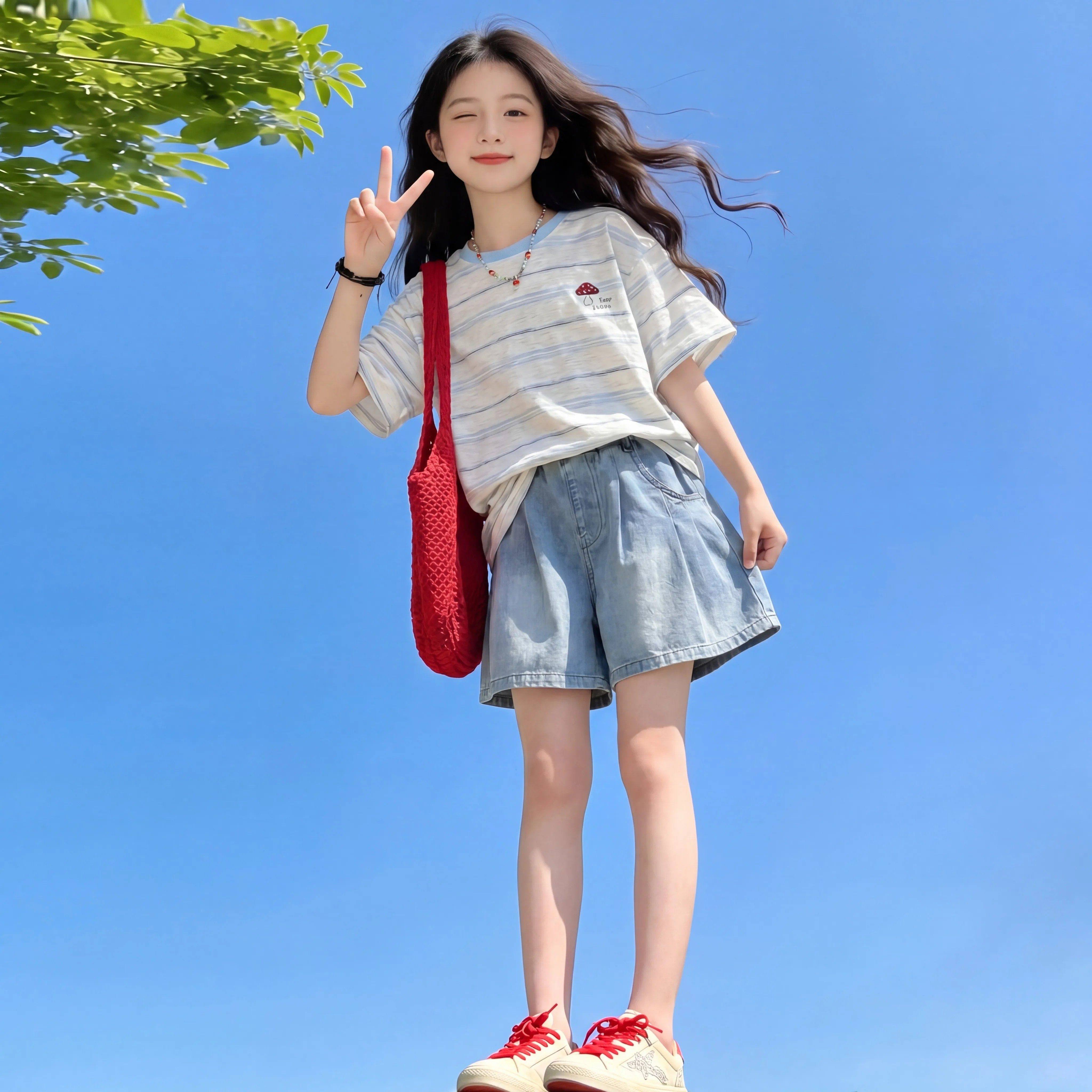 女童夏季牛仔短裤两件套2026新款儿童五分裤大童夏装12岁女孩中裤