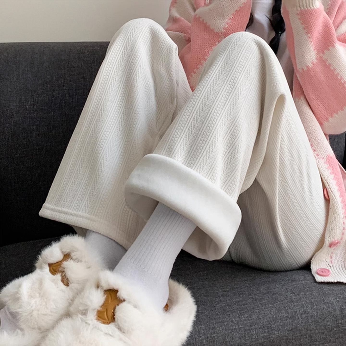 女童加绒阔腿裤秋冬款儿童一体绒