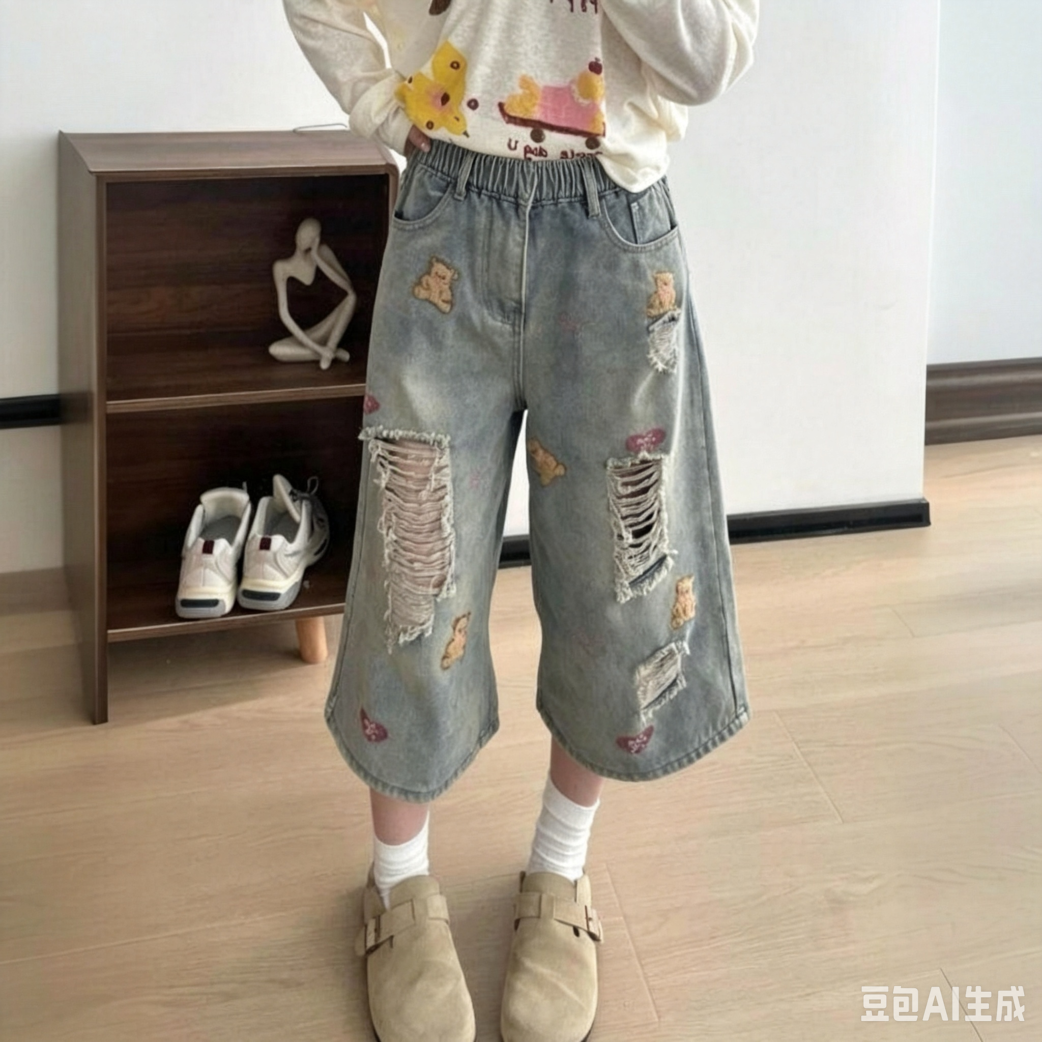 女童破洞牛仔短裤夏装儿童七分裤夏季大童薄款裤子12岁13女孩中裤