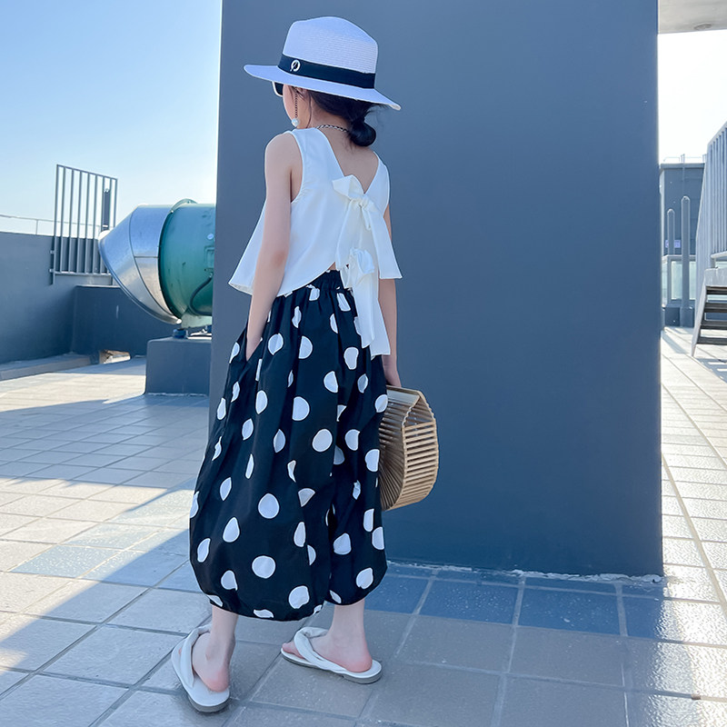 女童夏季裤子洋气儿童白色灯笼裤夏季薄款女孩波点大童宽松防蚊裤