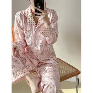 印花睡衣两件 0VIQ22长4春秋新款 卡通少女慵懒风冰雪丝袖 裤 长薄款