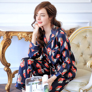 开衫 桑蚕丝韩版 长袖 时尚 家居服 真丝睡衣秋两件套装 蕾恰睡衣女夏款