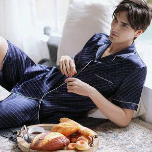 新款 2020时尚 桑蚕丝短袖 短裤 蕾恰100%真丝睡衣男士 家居服套装 夏季