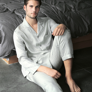 居家休闲套装 蕾恰100真丝男睡衣春秋季 睡衣2020新品 宽松新款 长袖