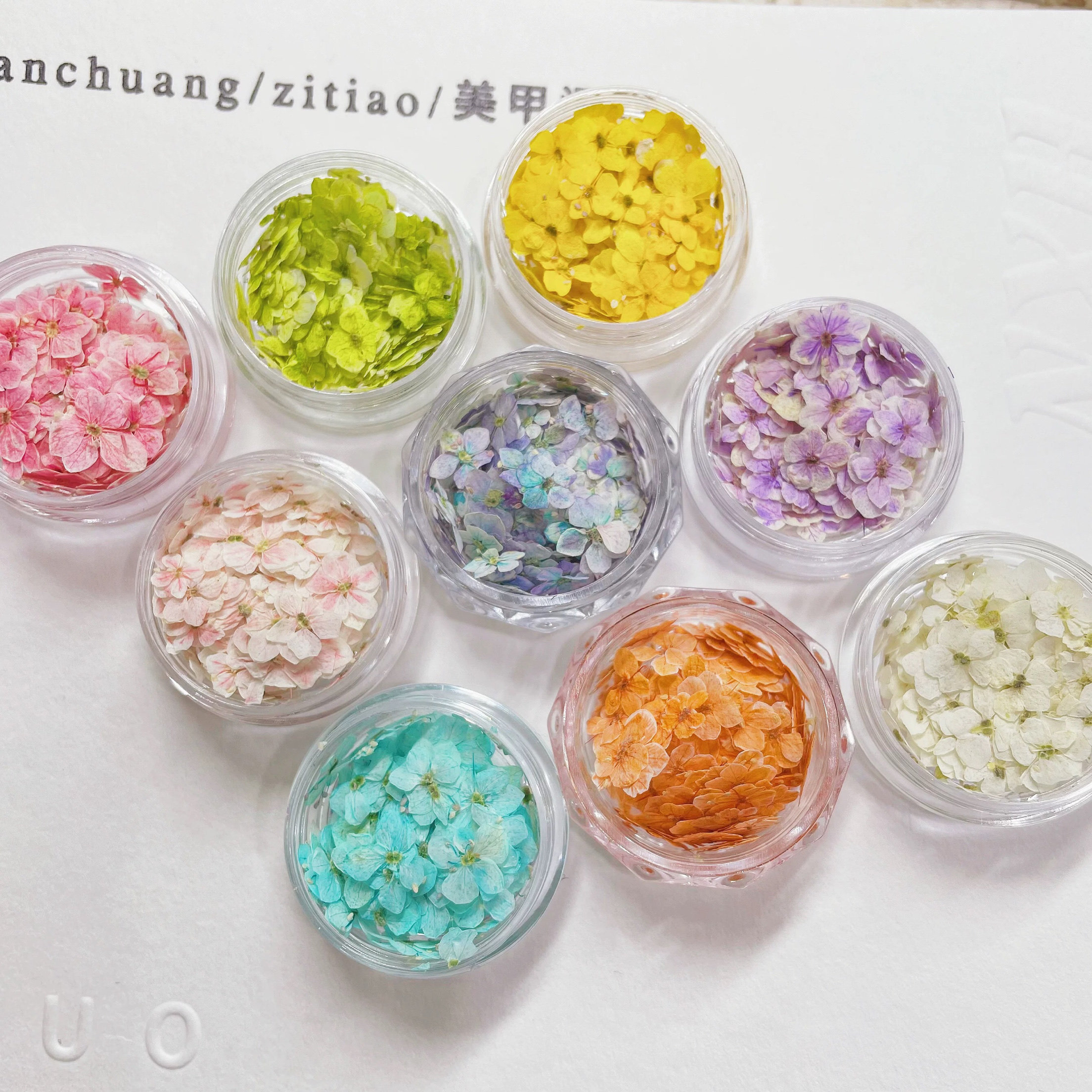 小瑄美甲新品纯天然吸色花朵莫奈干花纯手工制作五瓣花指甲装饰