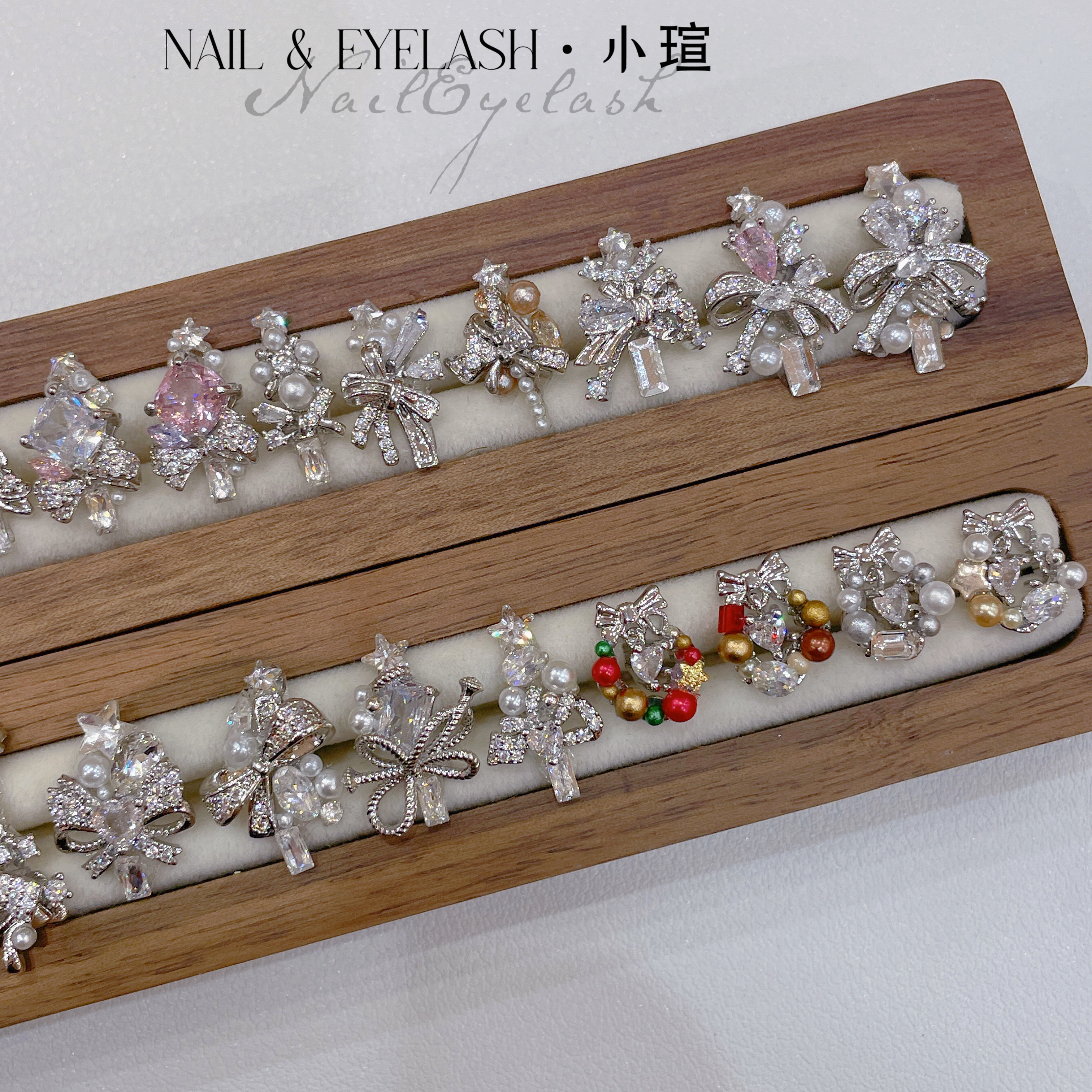 美甲新款圣诞树手工拼接超闪堆钻高品质花环锆石美甲饰品指甲钻饰