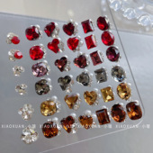 秋冬美拉德焦糖色红色堆堆钻高品K9长方直角肥方歪心钻球美甲饰品