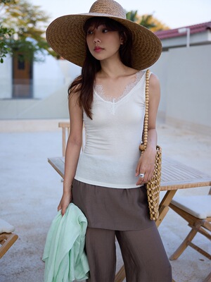 acme ground天丝羊毛V领亲肤修身弹力显瘦蕾丝背心女上衣10651