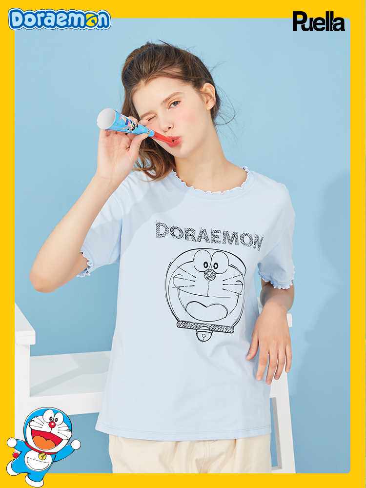 Doraemon Jointly Short sleeved white T-shirt Women's wear 2019 summer new pattern Easy jacket T-shirt Korean Edition Base coatin the Women's clothing/Boutique , T-shirt  category - from Buy2taobao.com to provide professional Taobao agent buy service