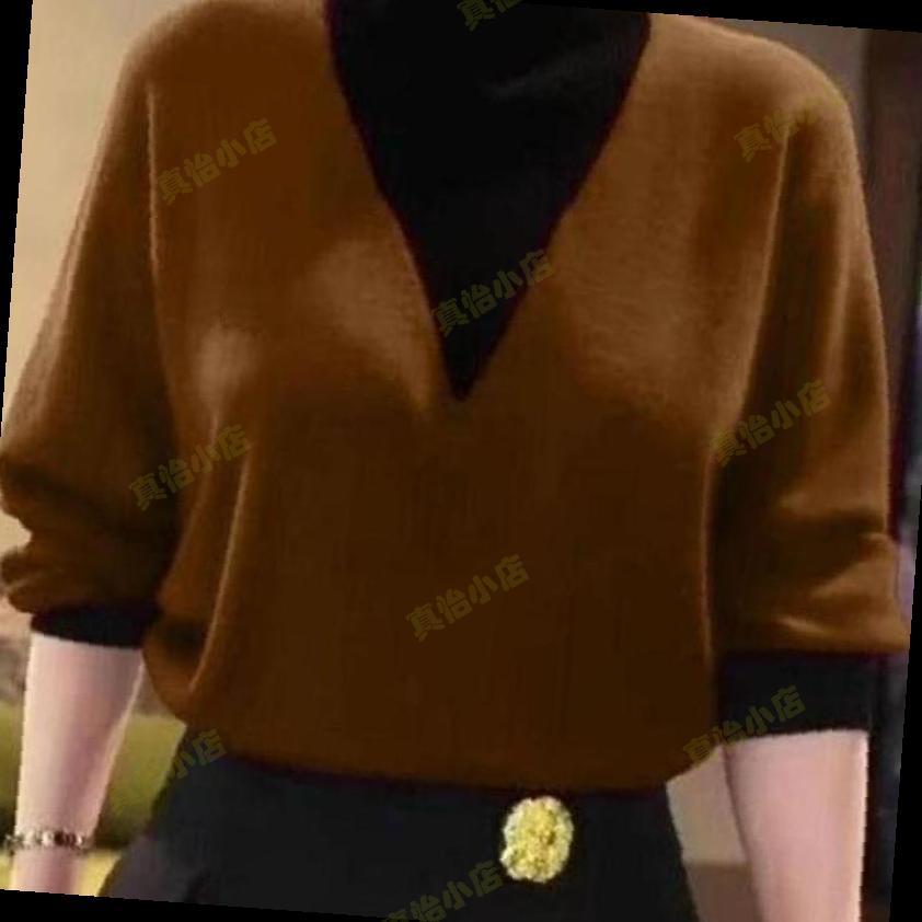 中年妈妈秋冬季百搭假两件德绒衫半高领撞色衬衫打底衫女新款打底