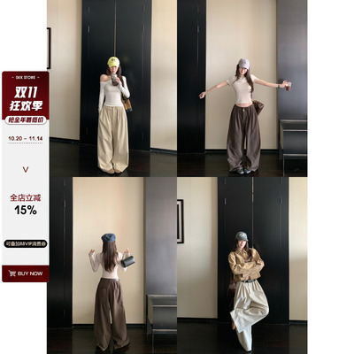 韩式甜酷女孩褶裥休闲工装裤