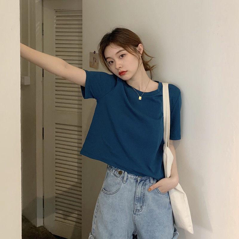 summer 2020 new pattern Korean Edition fashion temperament Solid have cash less than that is registered in the accounts jacket Easy Versatile Short sleeved T-shirt ins tidein the Women's clothing/Boutique , T-shirt  category - from Buy2taobao.com to provide professional Taobao agent buy service