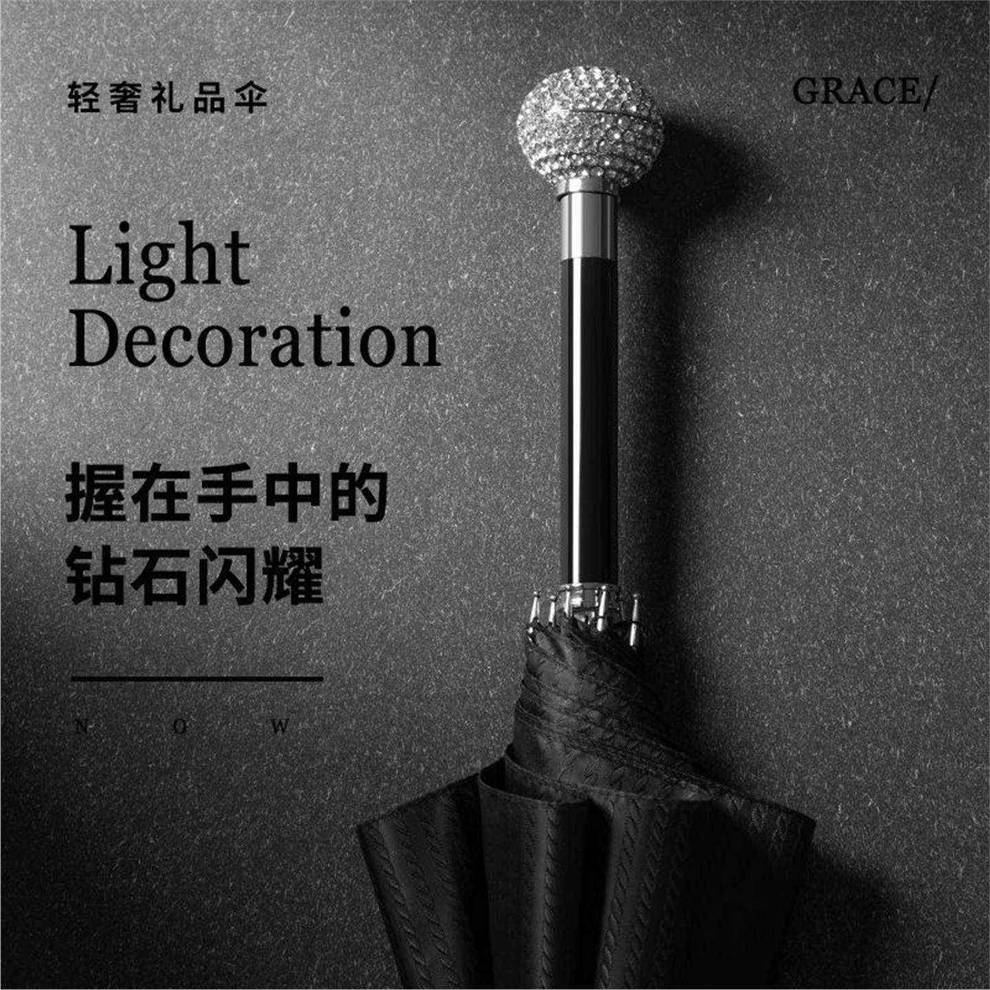 满钻球形手柄雨伞加大加固防暴雨长柄一键自动轻奢精品双人伞