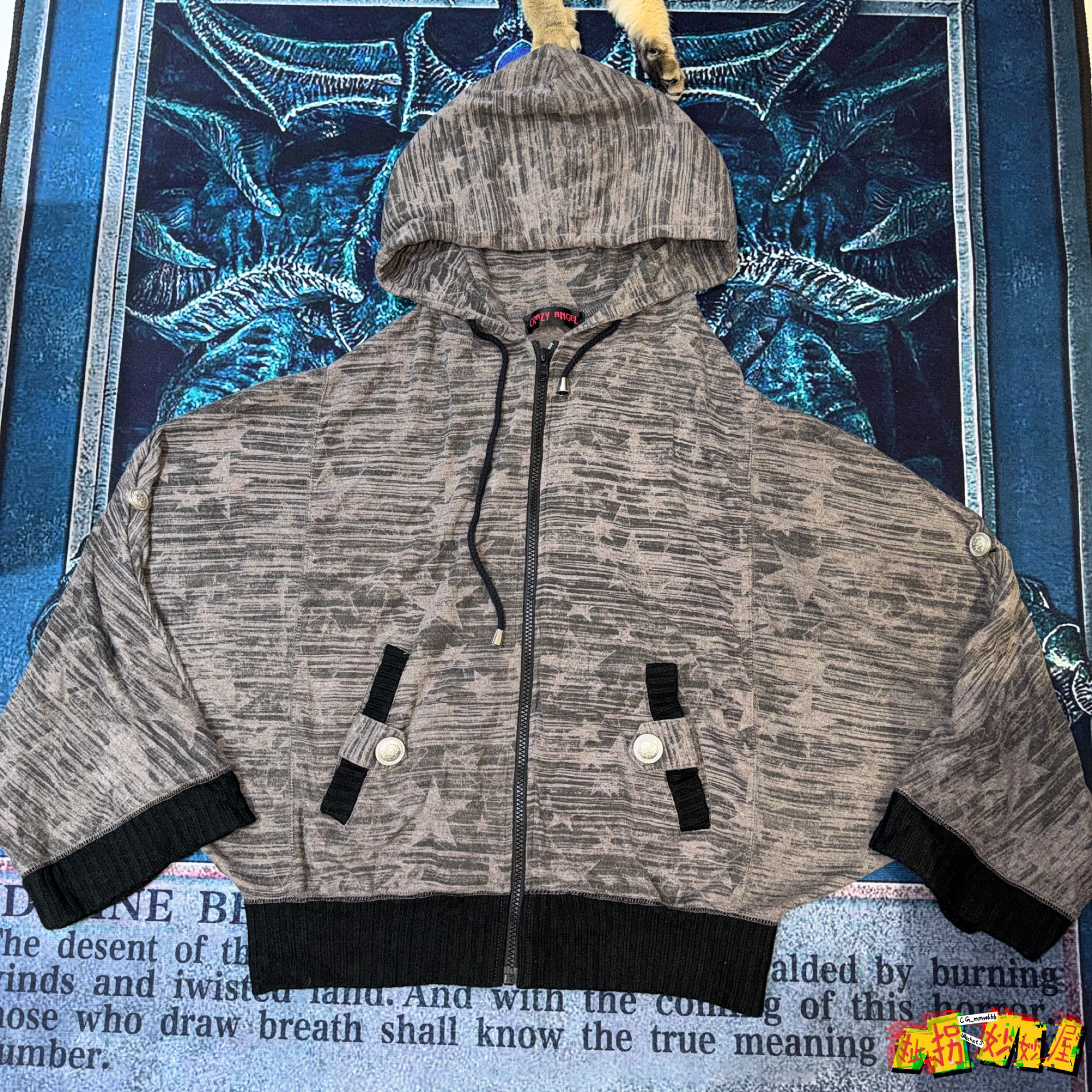 【现货掉落】crazy angel日牌中古稀有孤品可爱长袖连帽外套宽松
