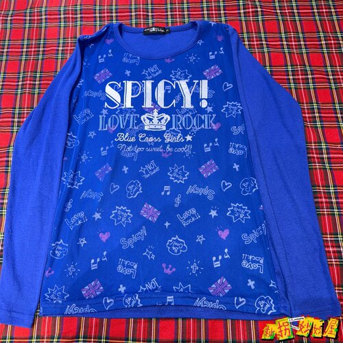 【现货掉落】bluecross日牌中古稀有孤品可爱网纱长袖T恤宝蓝色