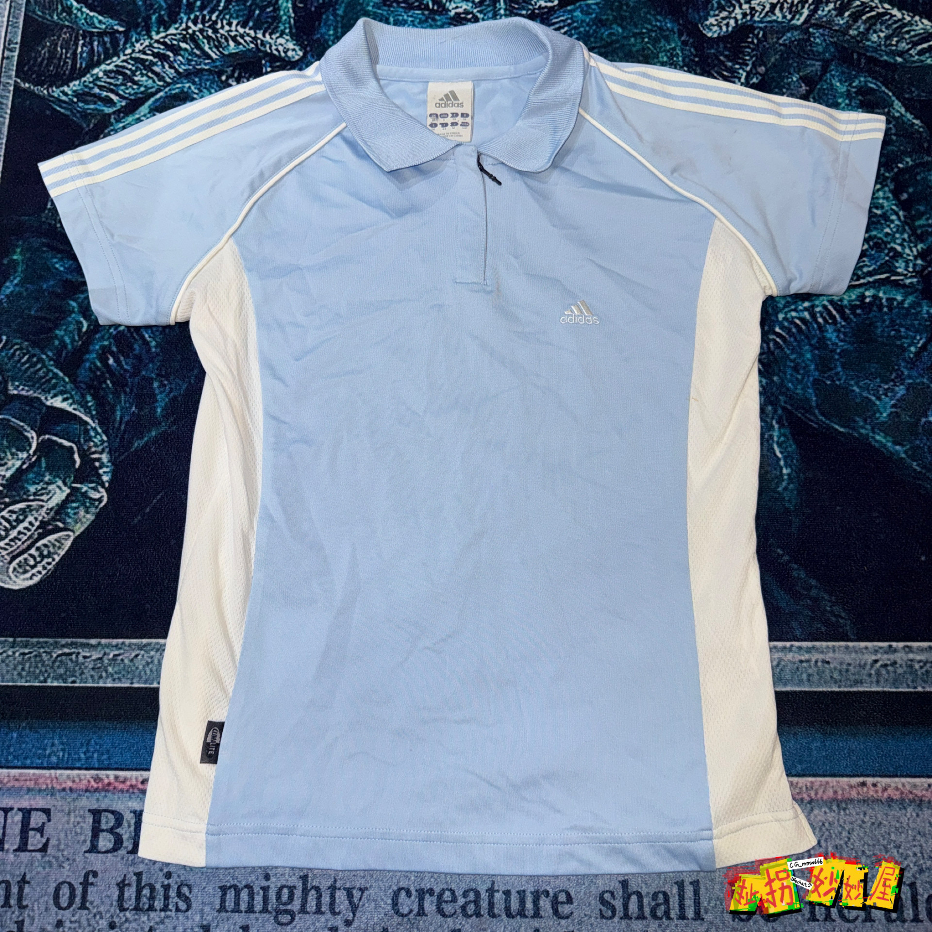 【现货掉落】小迪中古稀有孤品T恤短袖可爱上衣复古蓝白水色polo