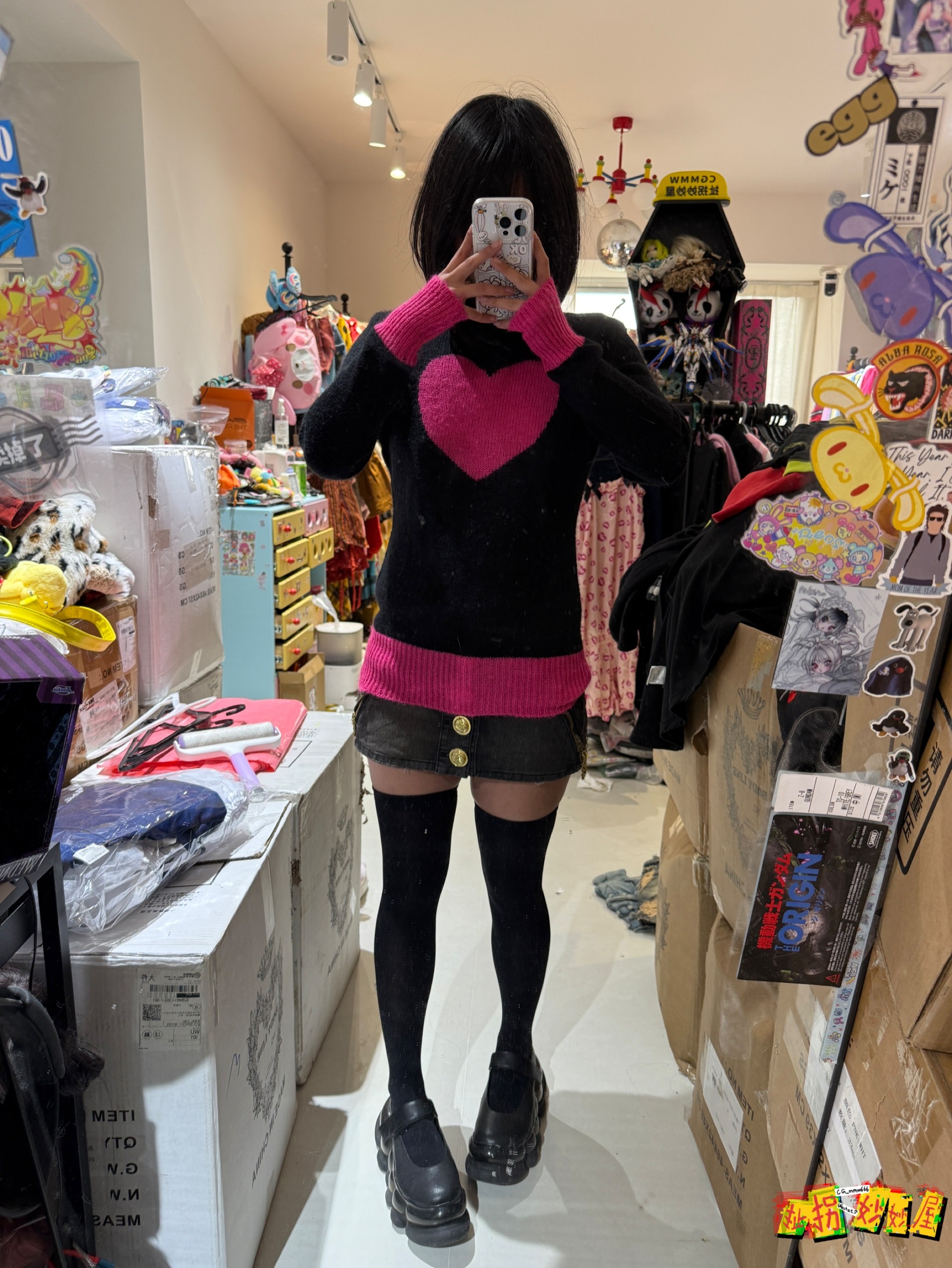 【现货掉落】sexydynamitelondon日牌中古稀有孤品爱心黑粉针织