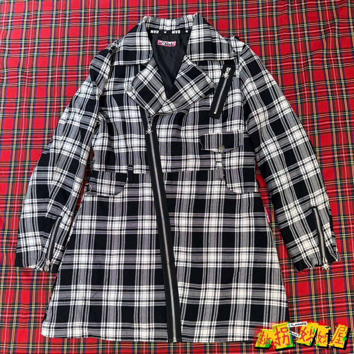 【现货掉落】madounks日牌中古稀有孤品可爱黑白格风衣外套朋克