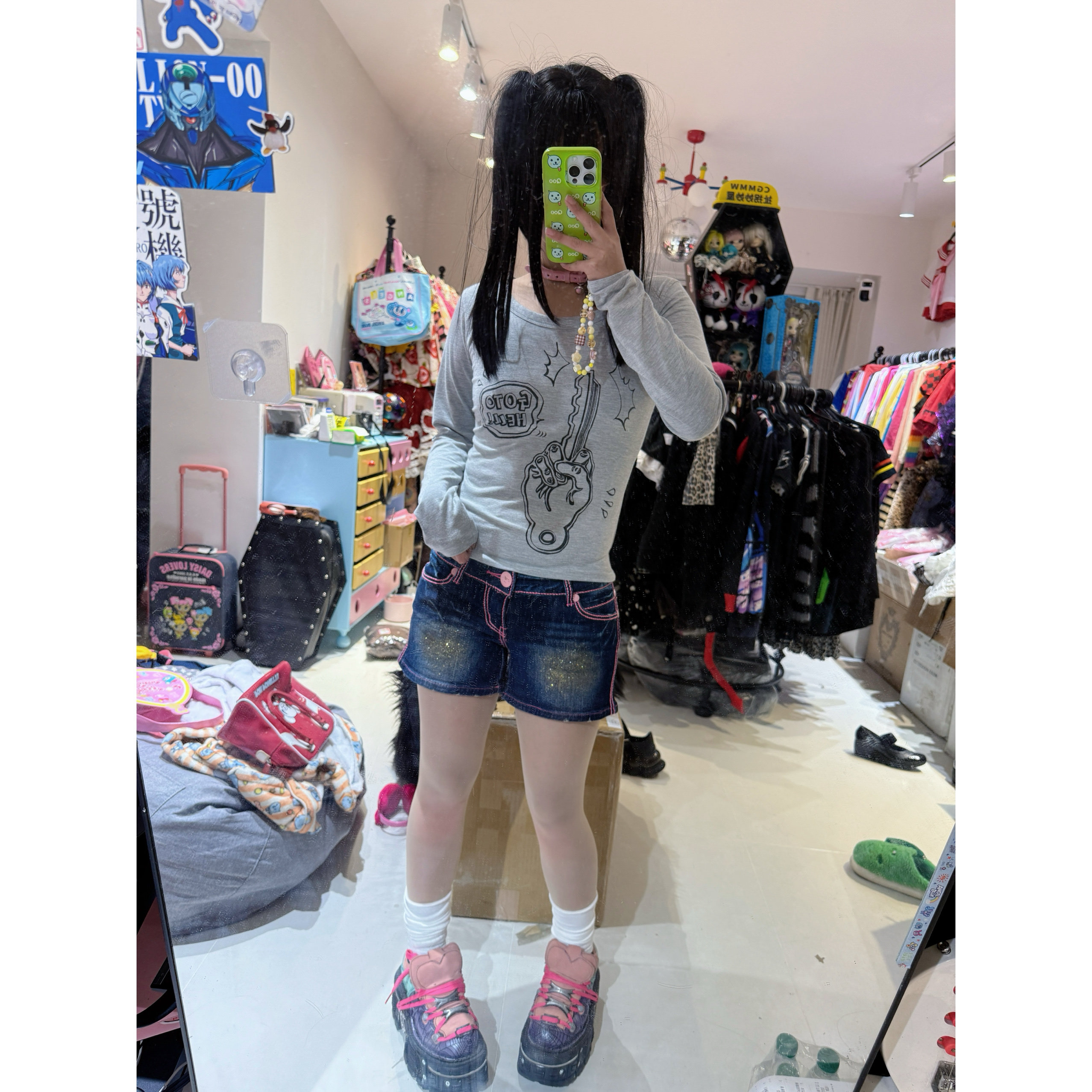 【现货掉落】GLADNEWS日牌中古稀有孤品中指朋克印花长袖T恤原宿