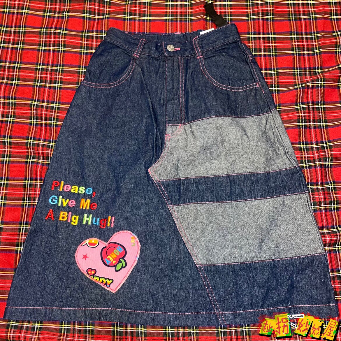 【现货掉落】SHE日牌中古稀有孤品可爱牛仔半身裙贴布刺绣童趣sk