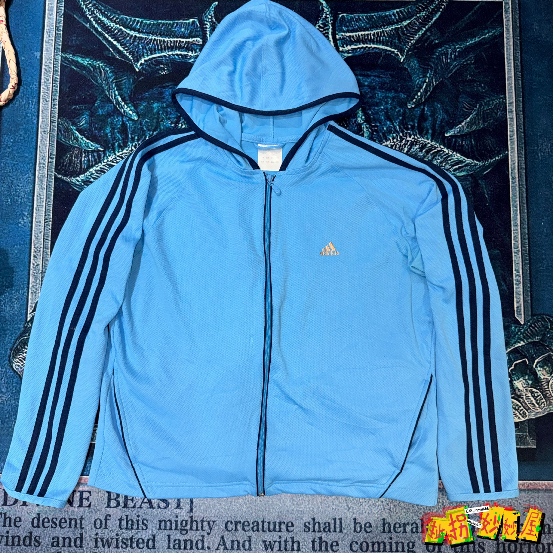 【现货掉落】adi.das日牌中古稀有孤品可爱连帽外套水色阿迪y2k