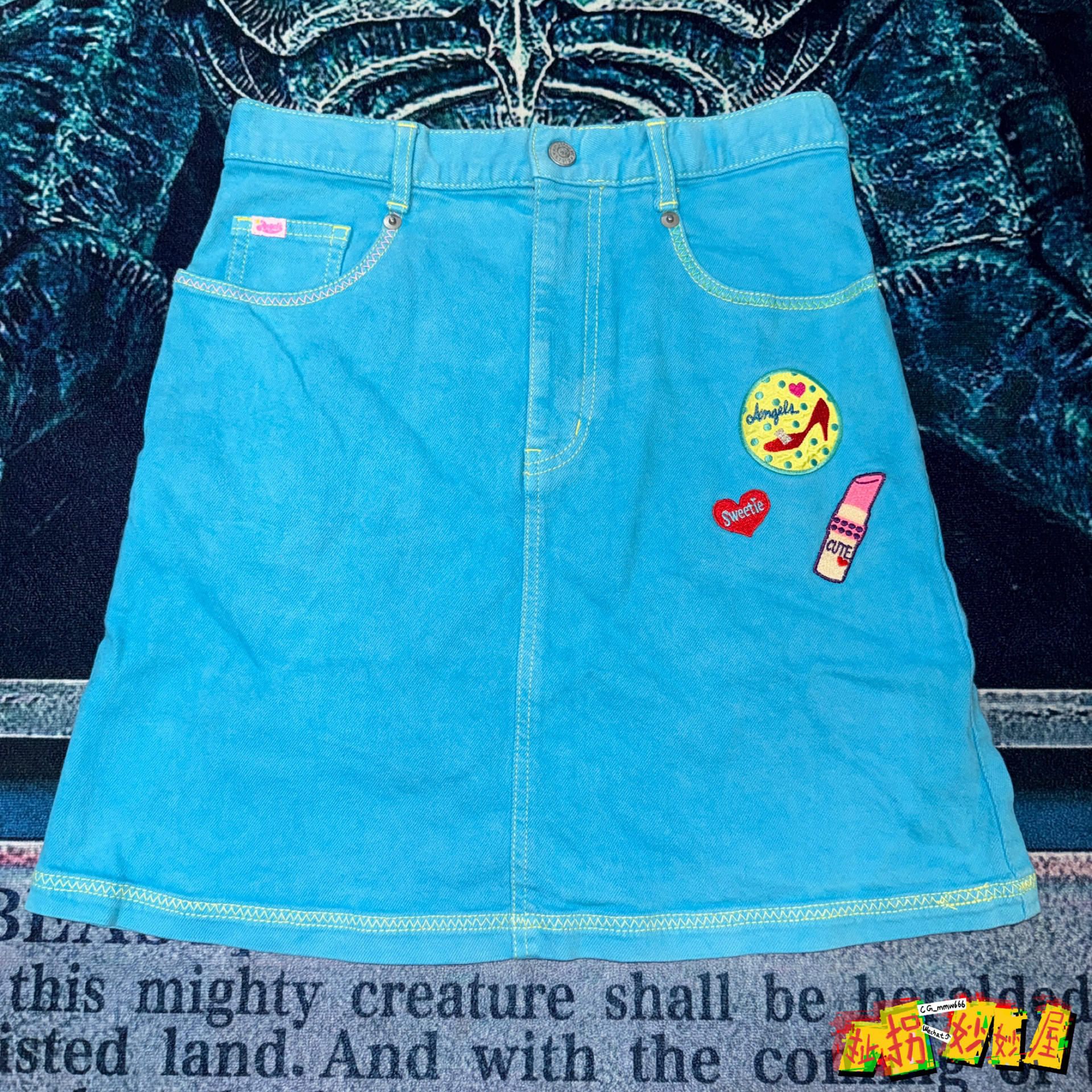 【现货掉落】angelblue日牌中古稀有孤品可爱水蓝色sk半身裙童趣