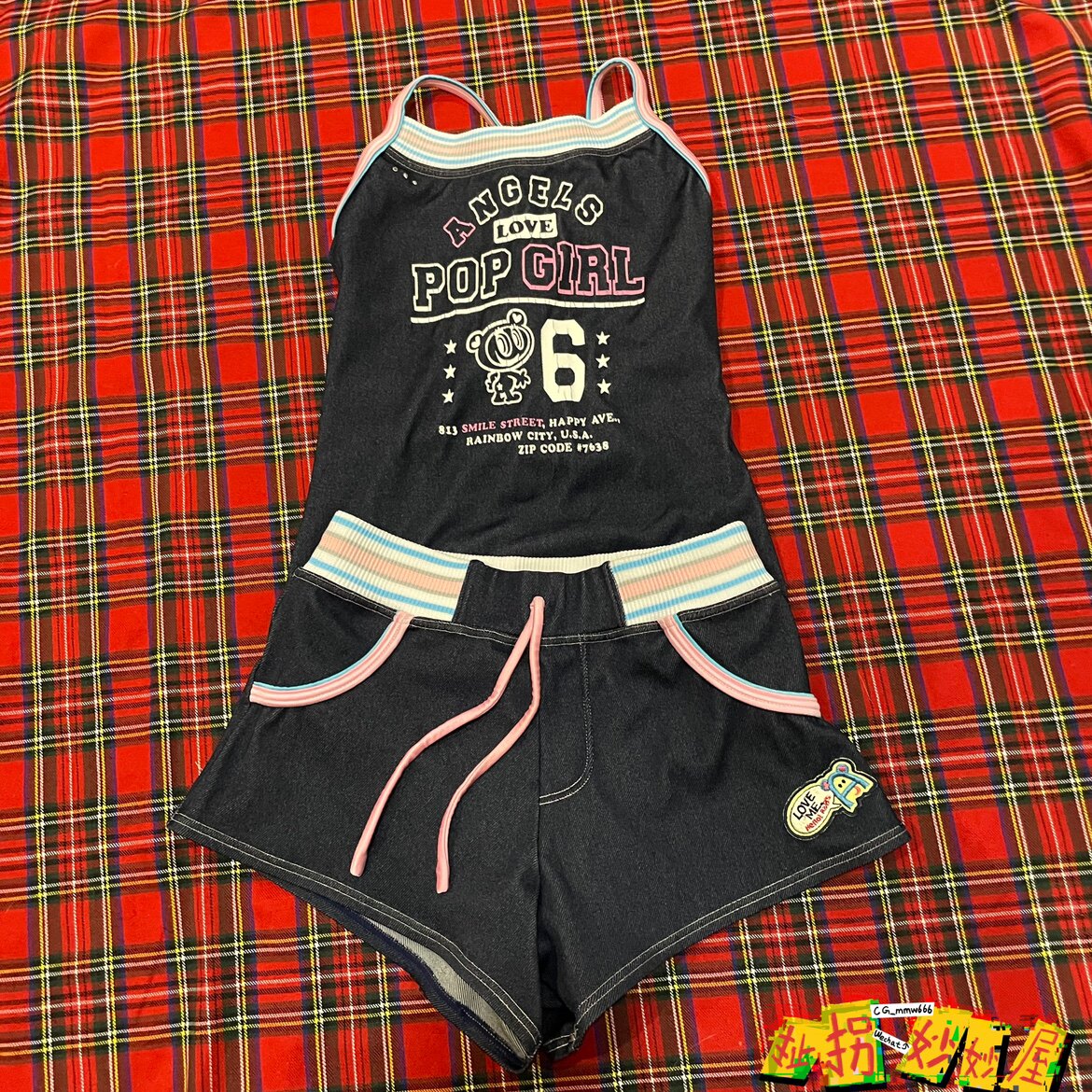【现货掉落】ANGELBLUE日牌中古稀有孤品可爱泳衣牛仔套装原宿y2k