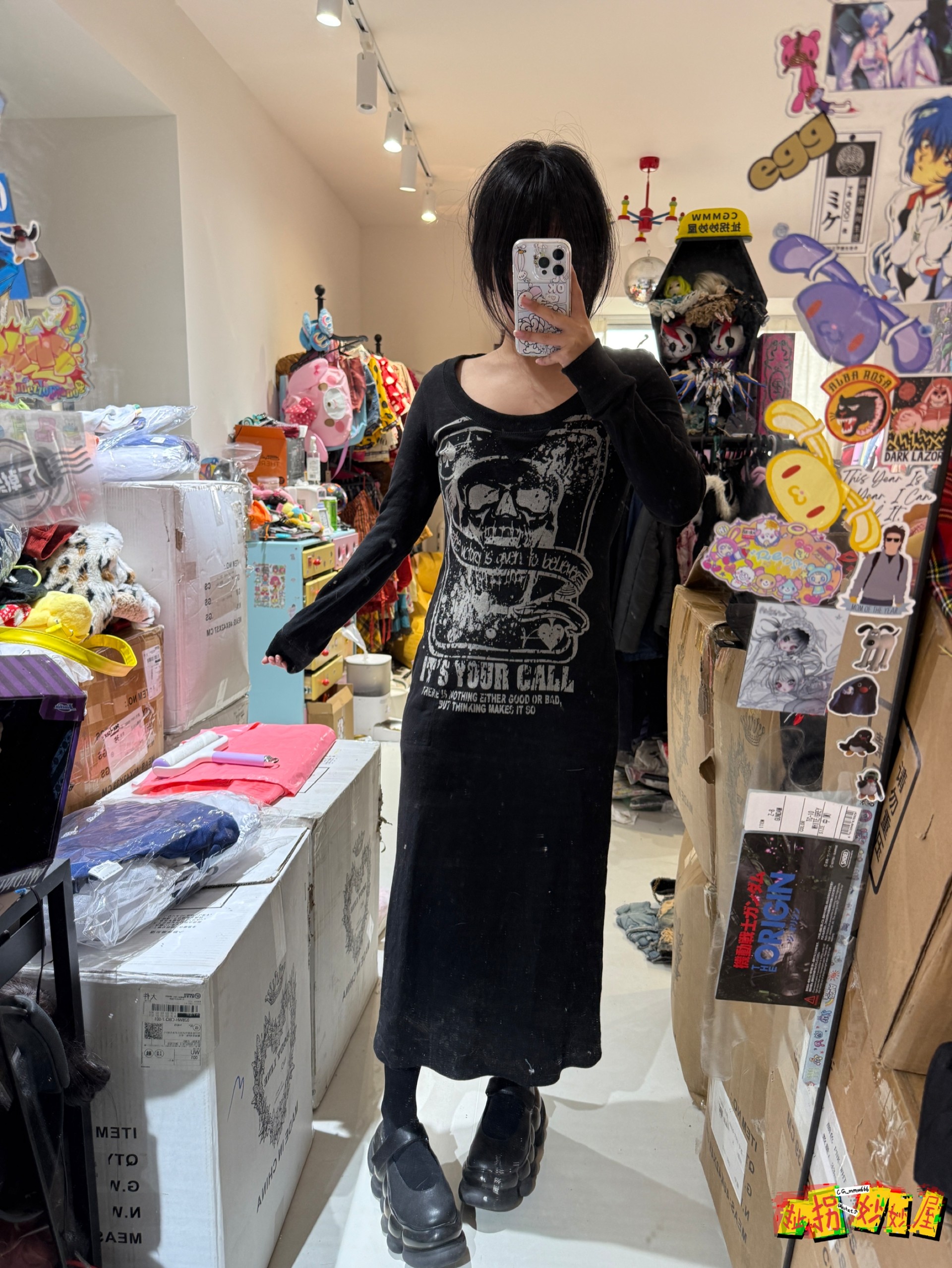 【现货掉落】不知名日牌中古稀有孤品长款连衣裙露背破洞朋克长袖