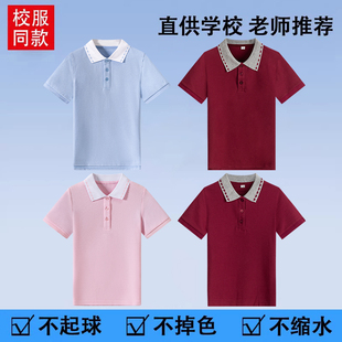 北大附属学校校服 中小学生夏季 吸汗透气polo衫 套头衫 粉色蓝色短袖