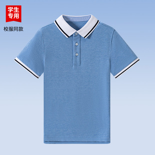 北大附属学校校服 中小学生夏季 吸汗透气polo衫 套头衫 蓝色短袖