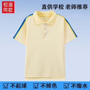 儿童校服夏季 翻领T恤男女童英伦学生班服 短袖 撞色织带插肩POLO衫