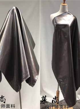 亮面皮革 反光亮皮针织高弹力PU仿皮料 高端金灰色镜面皮革面料