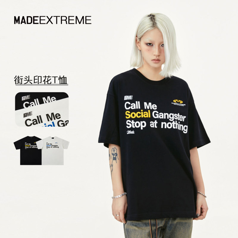 MADEEXTREME 美式龟裂发泡印花短袖夏季复古街头精棉t恤上衣男tee
