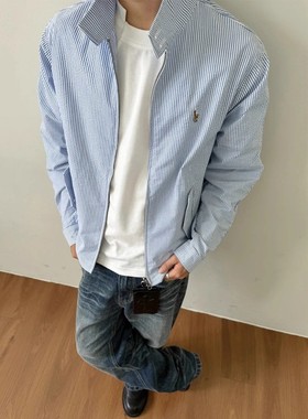 EME 欧若风竖条纹蓝白色衬衫2025秋季极简轻薄长袖薄外套男女