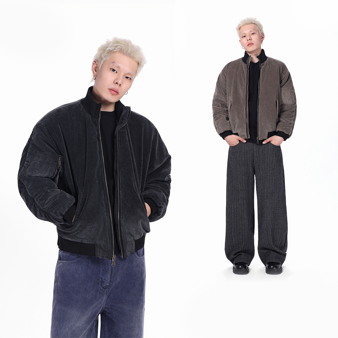 灯芯绒夹克水洗飞行员外套棉衣