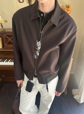 EME正品秋季新款斜纹布翻领拉链西装夹克休闲老钱风cleanfit外套