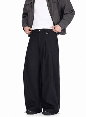 claefon 王嘉尔同款高级感西裤男女垂感宽松通勤休闲压褶阔腿长裤