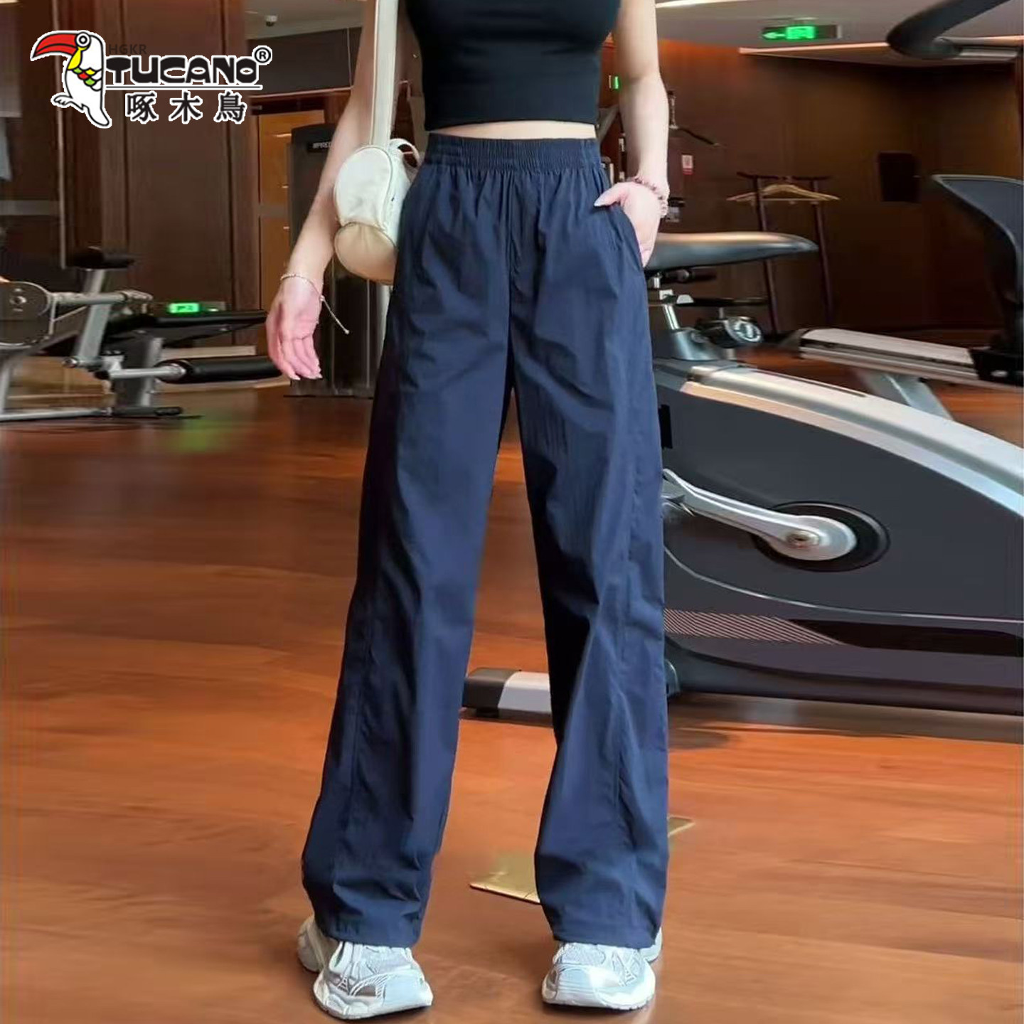 啄木鸟冰丝速干高腰显瘦阔腿裤女