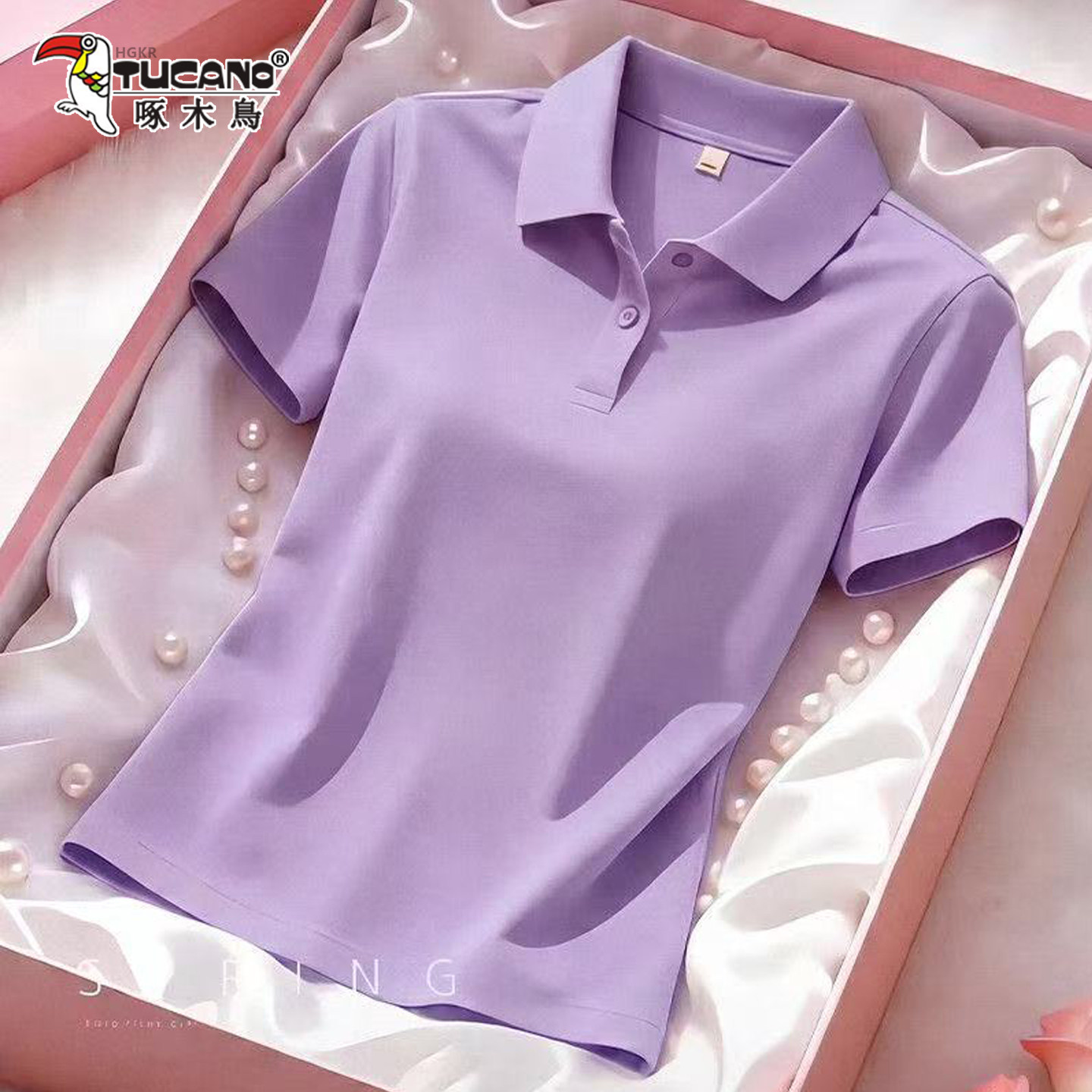 啄木鸟冰丝翻领夏季短袖POLO衫女图片