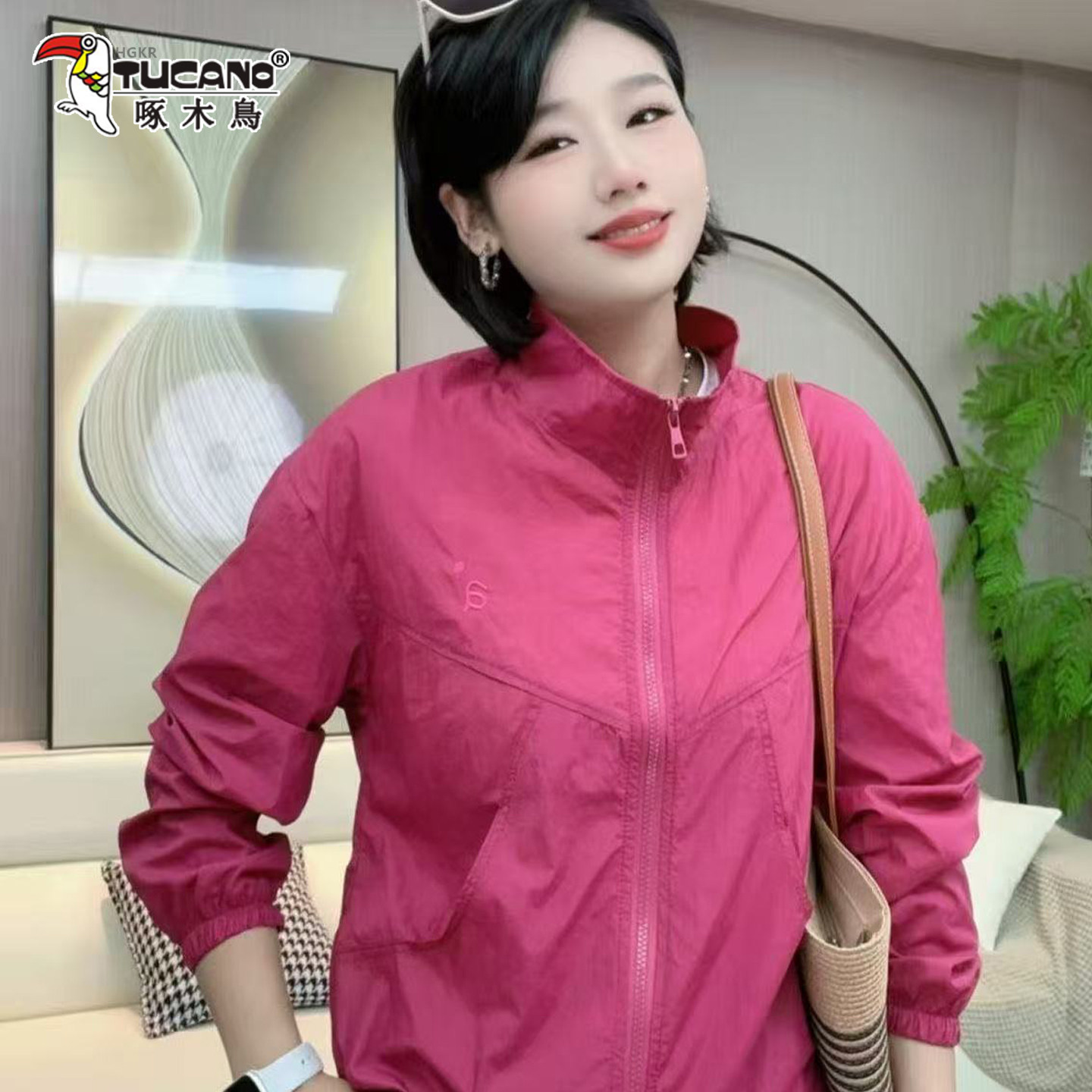 啄木鸟女轻薄立领插肩袖防晒外套图片