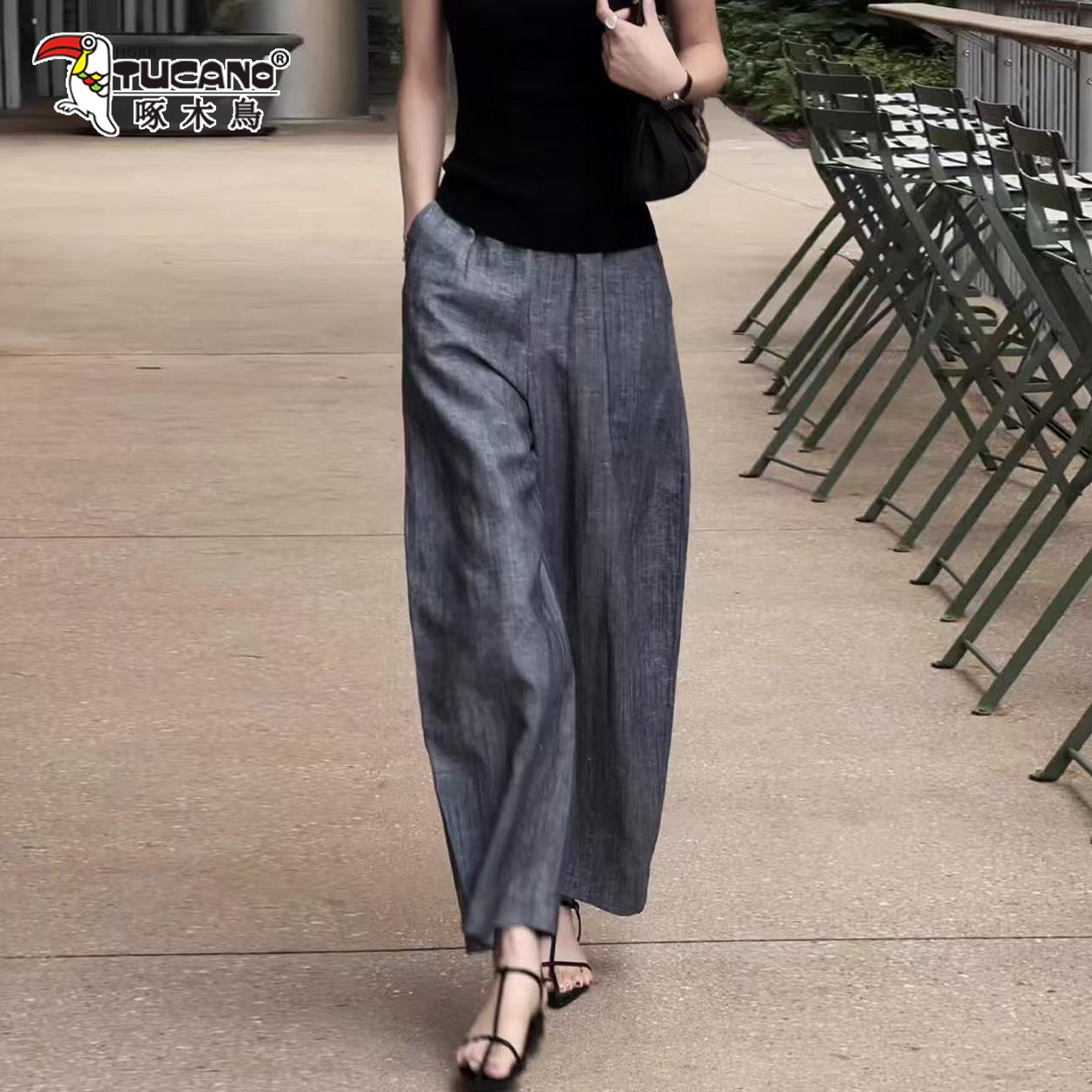 啄木鸟灰色休闲裤子女款爆款裤子图片