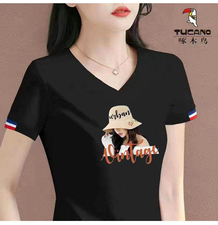 啄木鸟修身短袖薄款纯棉女士短T