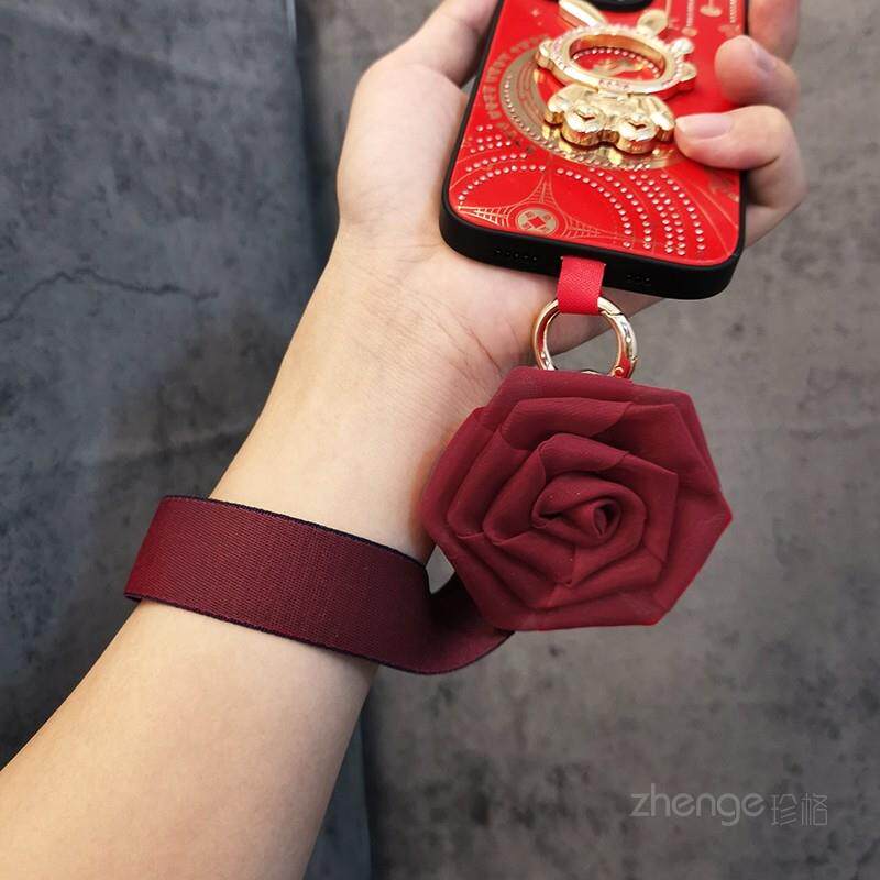 手机挂绳手腕带子新年款酒红宽版手机挂件/手机链
